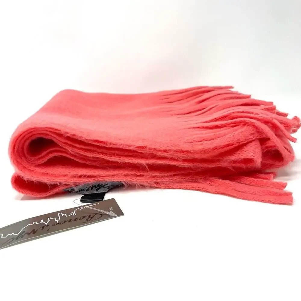 Renee's NYC Women's Soft Knit Rectangle Scarf w/ Fringe in Salmon Pink